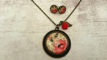 Handgemaakte ketting met klaproos brons Handgemaakte ketting met klaproos brons